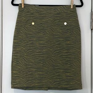 NWT Michael Kors Green and Gold Zebra Striped Mini Skirt S